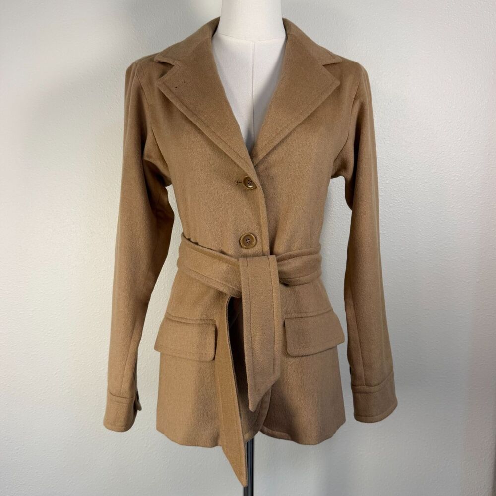 Vintage Max Mara 100% Camel Hair Belted Jacket Coat Made Italy Women's US 2